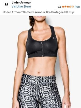 NWOT- Under Armour Black Front-Zip DD Support Sports Bra-size 34DD.